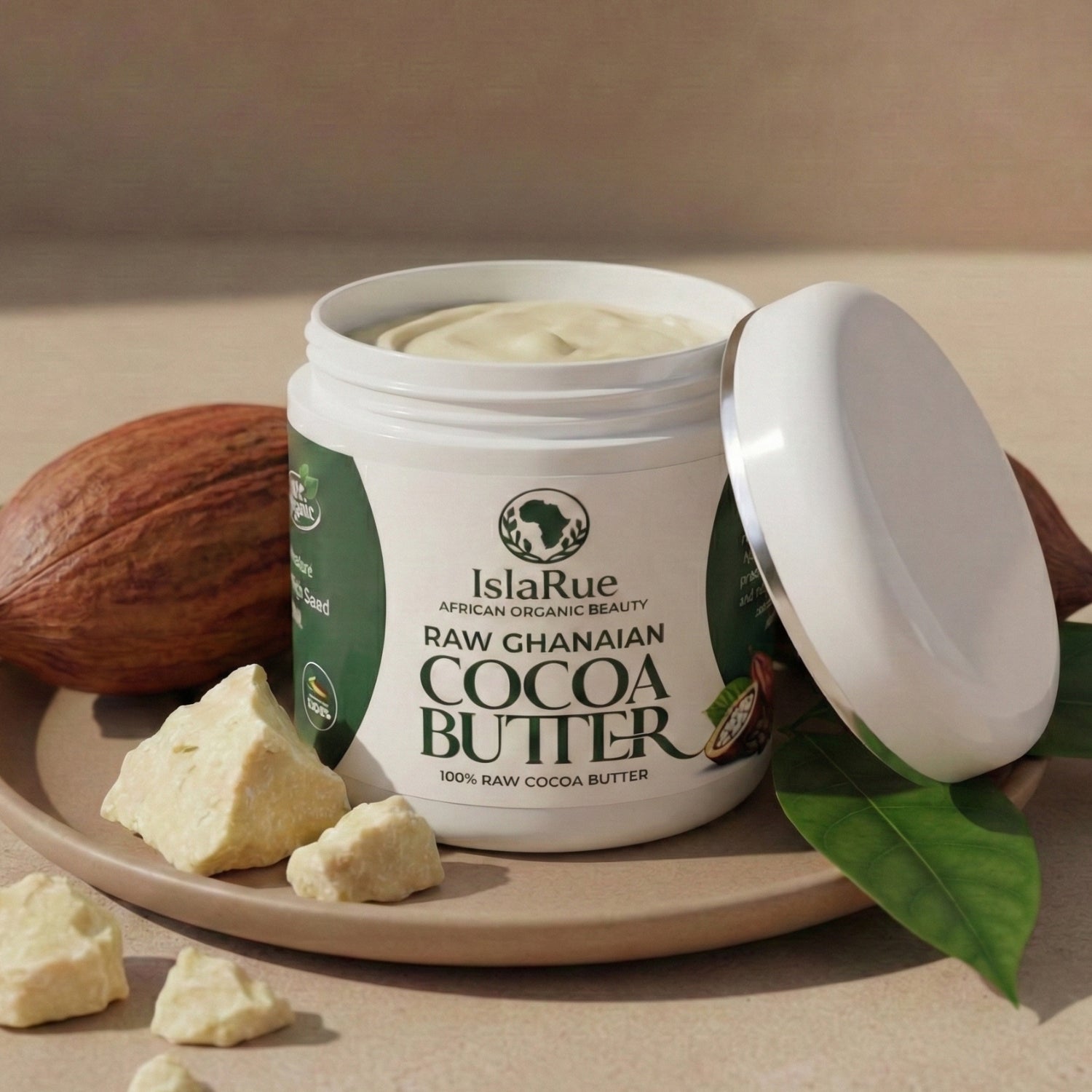 Raw Ghana cocoa butter unrefined natural skincare UK